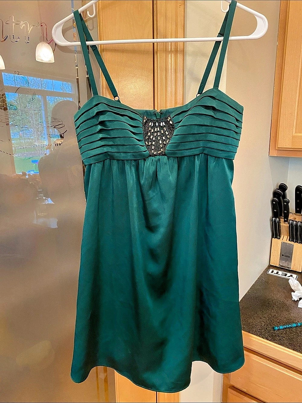 BCBGMAXAZRIA Pleated Embellished Mini Dress in Green Size 02